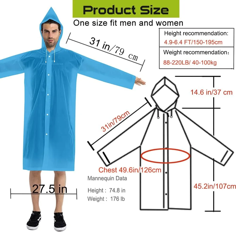 Rain Coats (2 Pack) - Reusable EVA Rain Ponchos for Adults Rain Jackets Raincoats for Men Women
