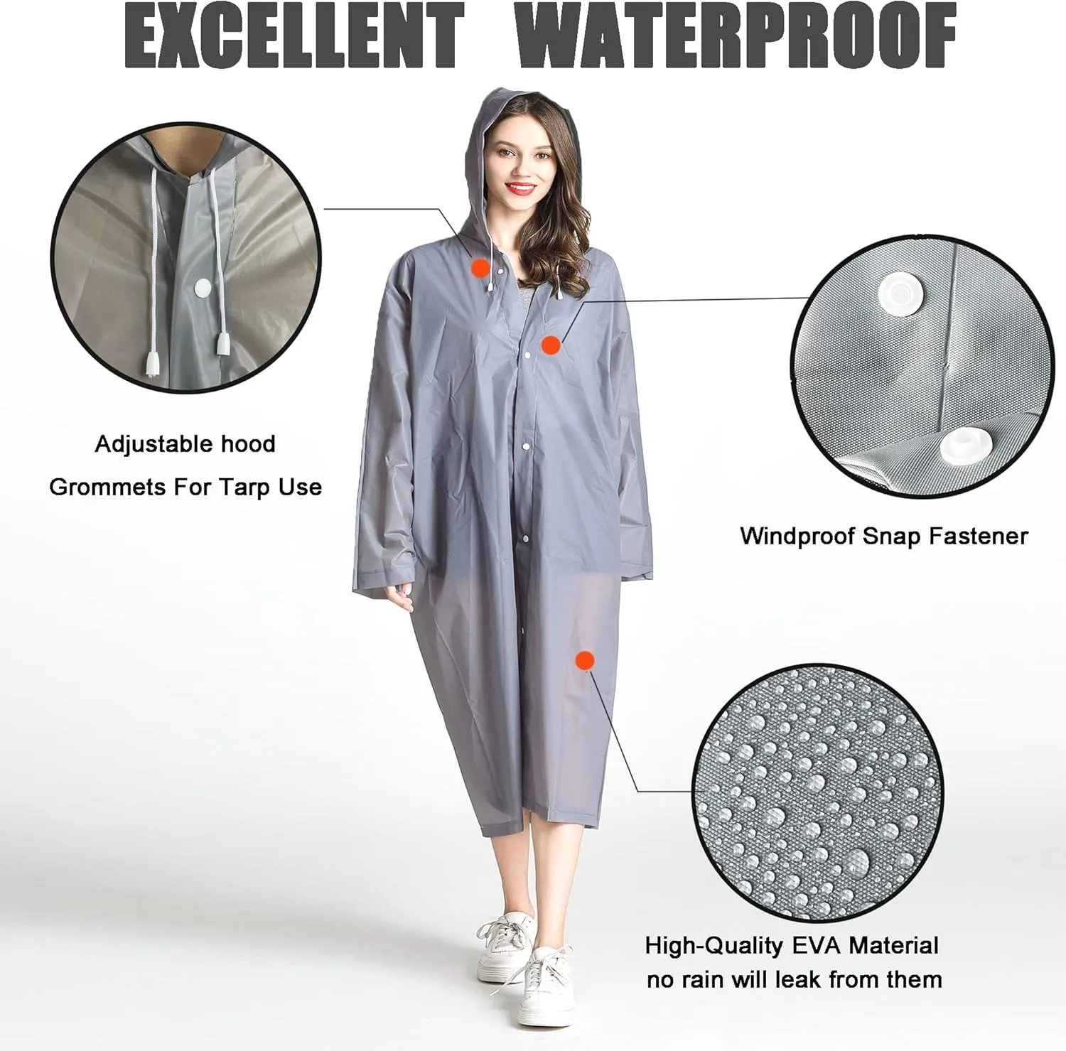 Rain Coats (2 Pack) - Reusable EVA Rain Ponchos for Adults Rain Jackets Raincoats for Men Women
