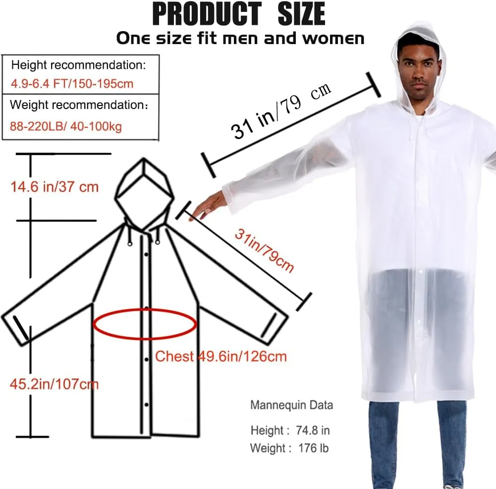 Rain Ponchos for Adults Raincoats (2 PACK) Reusable Rain Jackets Emergency Rain Ponchos with Hooded