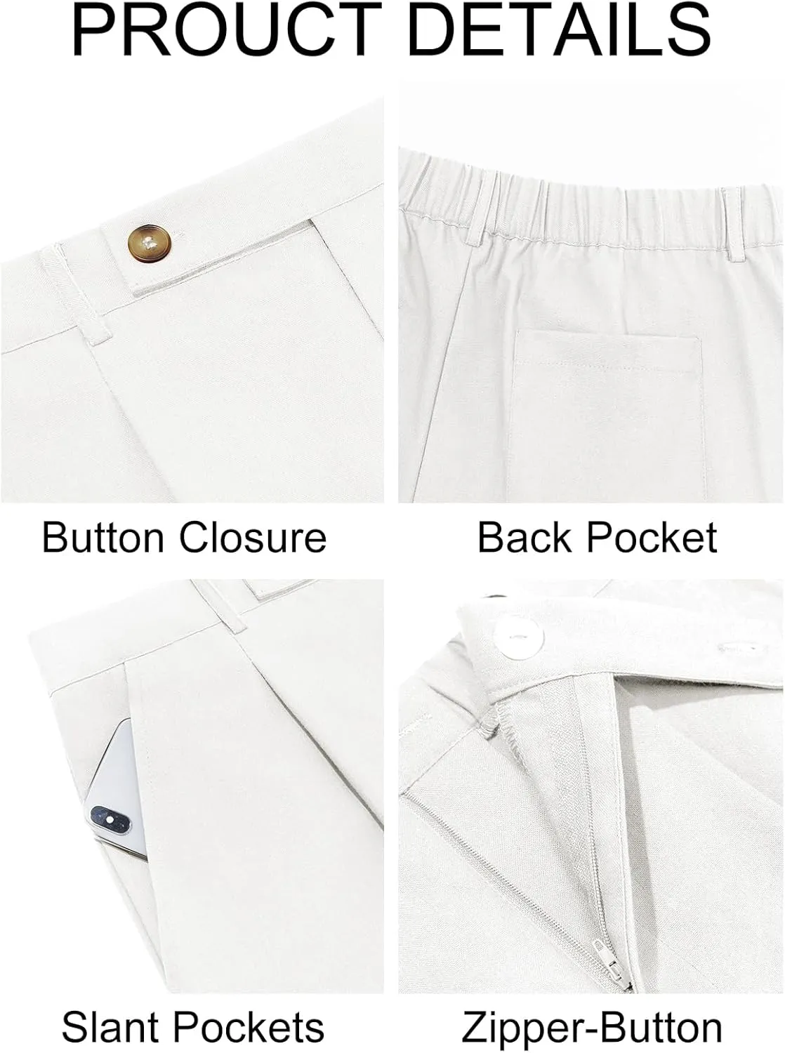 Runcati Mens Casual Linen Pants Pleated Elastic Waist Lightweight Cotton Trousers Summer Beach Yoga Pants with Pockets