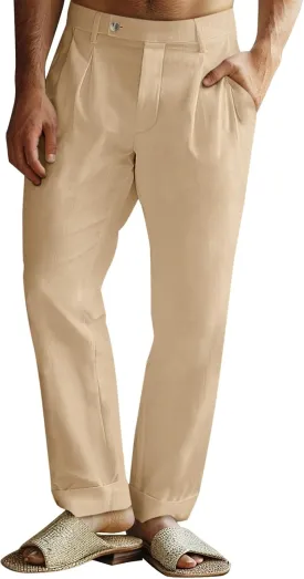 Runcati Mens Casual Linen Pants Pleated Elastic Waist Lightweight Cotton Trousers Summer Beach Yoga Pants with Pockets