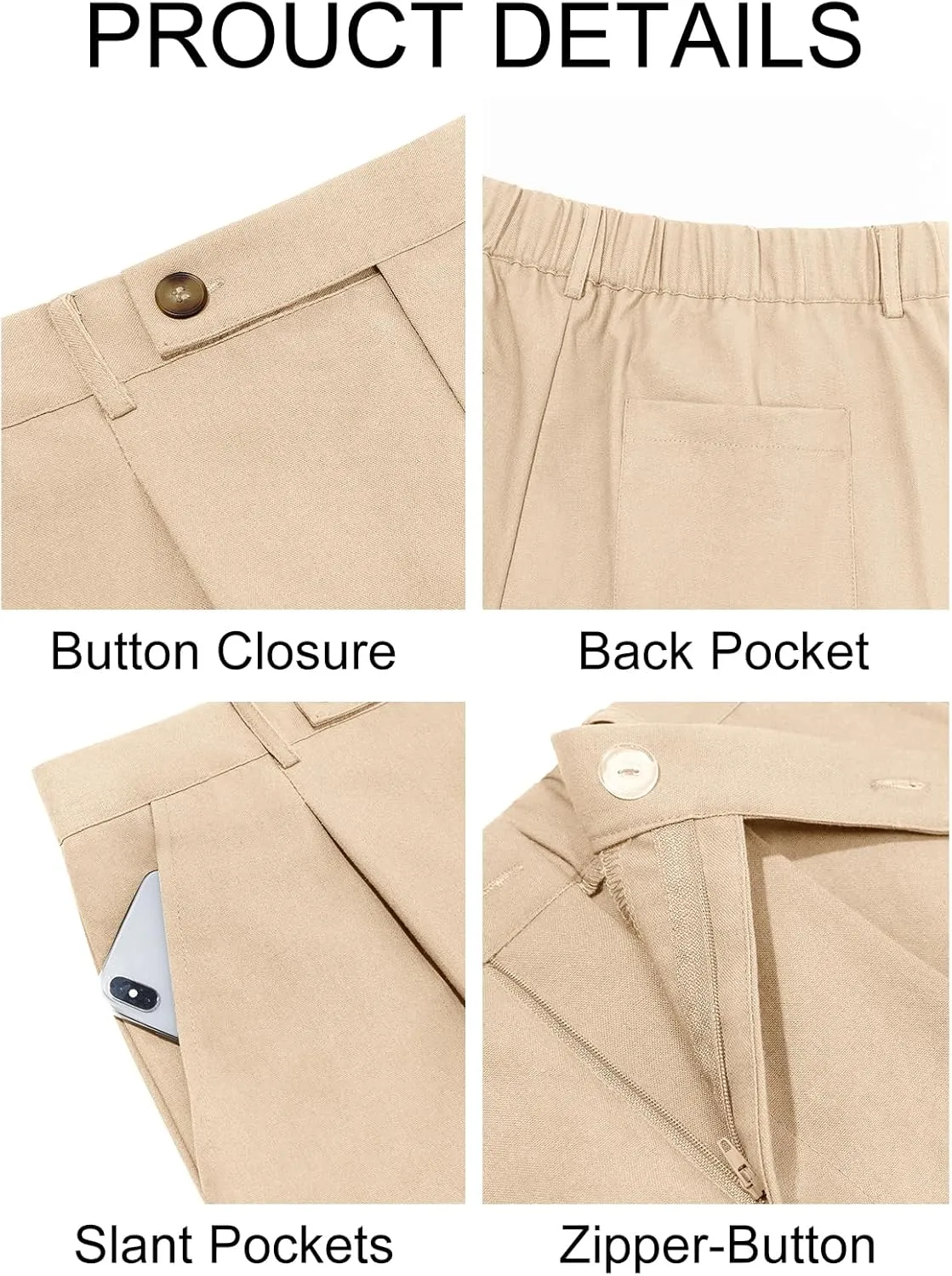 Runcati Mens Casual Linen Pants Pleated Elastic Waist Lightweight Cotton Trousers Summer Beach Yoga Pants with Pockets