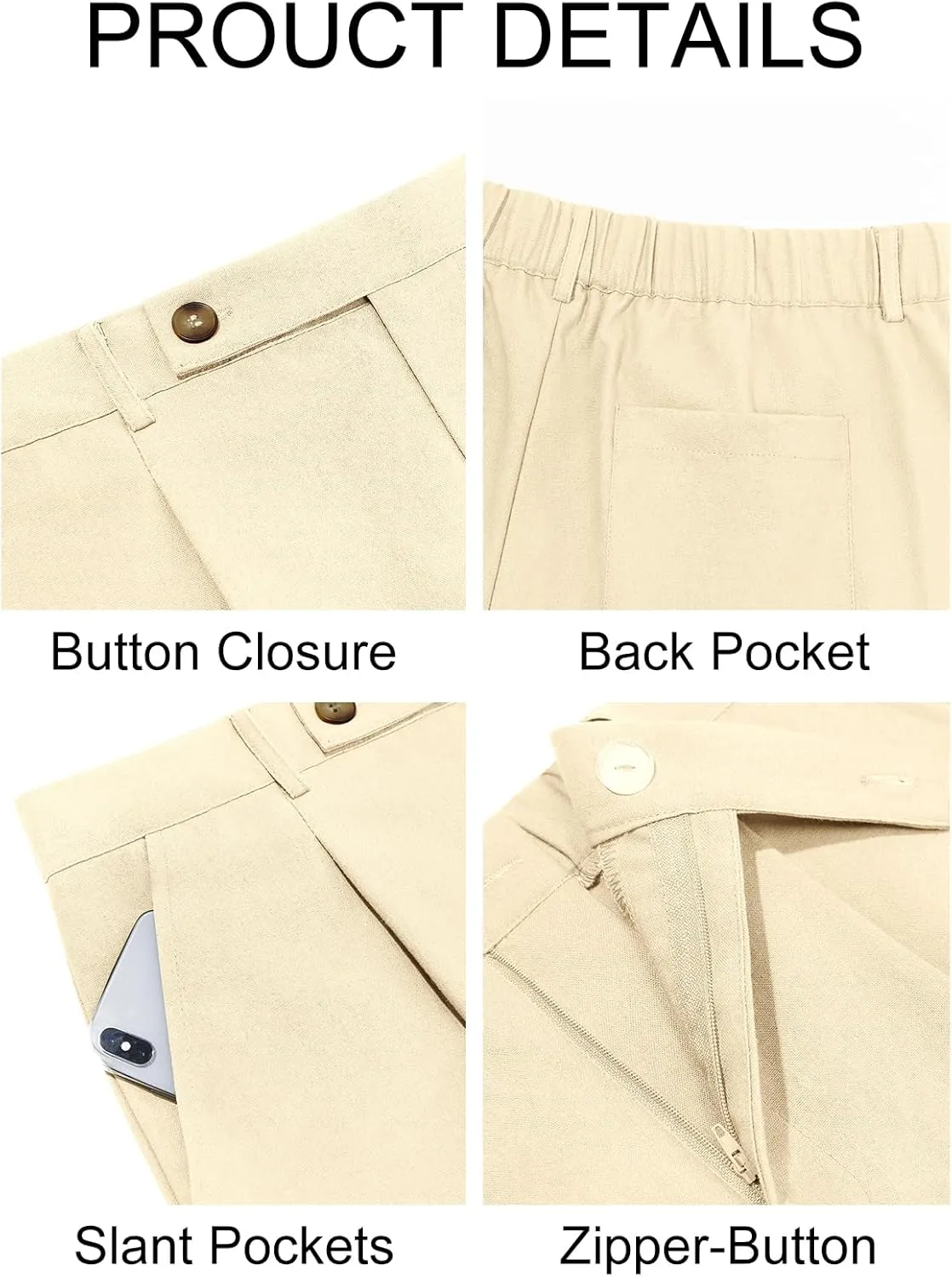 Runcati Mens Casual Linen Pants Pleated Elastic Waist Lightweight Cotton Trousers Summer Beach Yoga Pants with Pockets