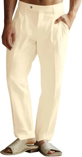 Runcati Mens Casual Linen Pants Pleated Elastic Waist Lightweight Cotton Trousers Summer Beach Yoga Pants with Pockets
