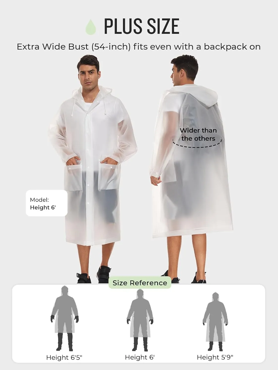 SaphiRose 1pack Reusable EVA Rain Ponchos for Adults-Extra Thick Heavy Duty Rain Jackets Unisex Raincoats with Hood