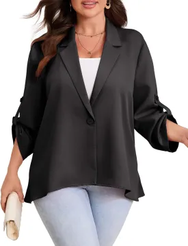 ShopWonder Womens Plus Size Long Sleeve Classic Draped Open Front Lightweight Blazer