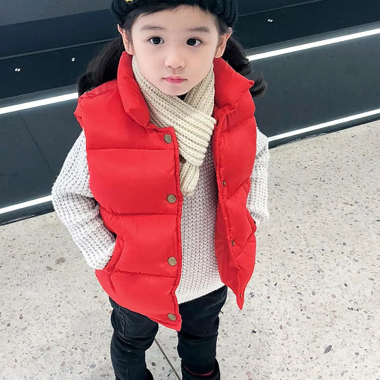 Toddler Girls Boys Puffer Vest High Neck Button Sleeveless Padded Gilet Winter Cute Sleeveless Toddler Fleece Jacket