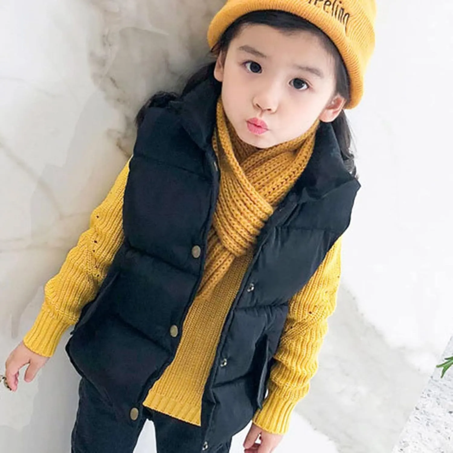 Toddler Girls Boys Puffer Vest High Neck Button Sleeveless Padded Gilet Winter Cute Sleeveless Toddler Fleece Jacket