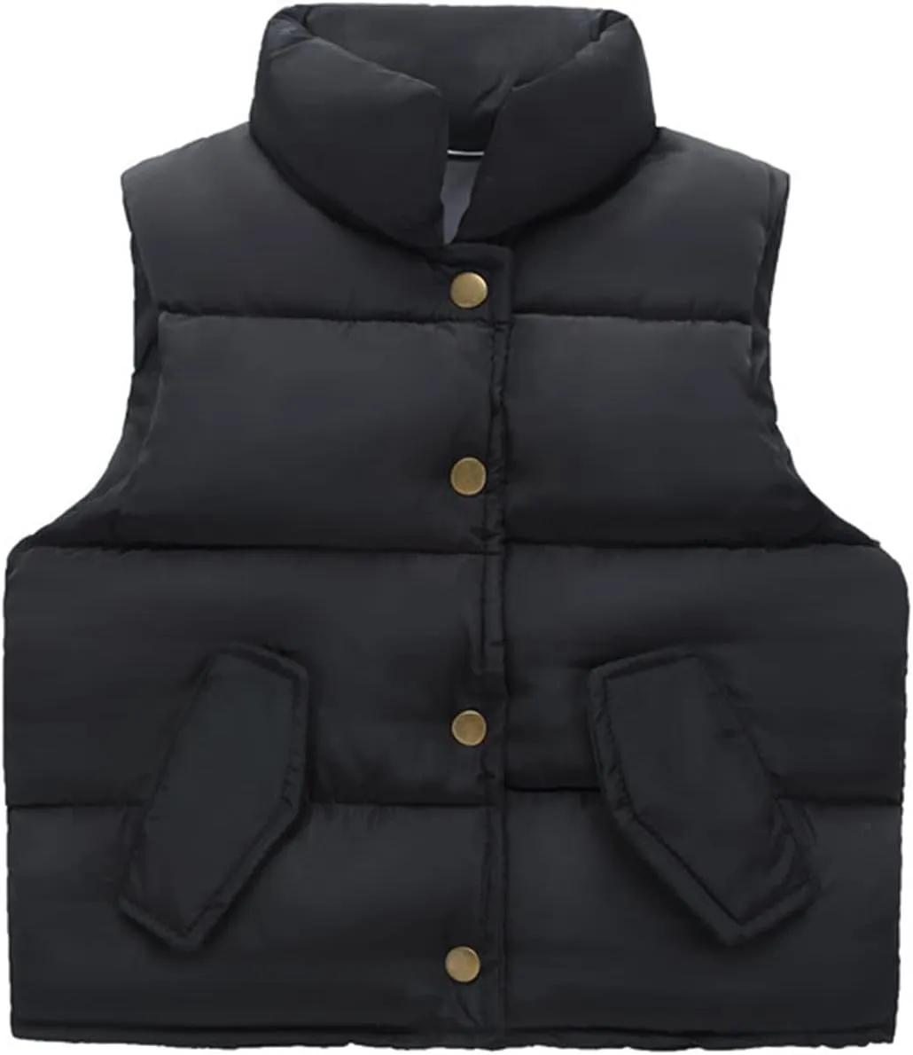 Toddler Girls Boys Puffer Vest High Neck Button Sleeveless Padded Gilet Winter Cute Sleeveless Toddler Fleece Jacket