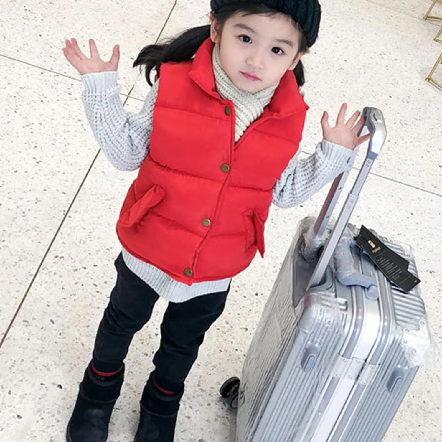 Toddler Girls Boys Puffer Vest High Neck Button Sleeveless Padded Gilet Winter Cute Sleeveless Toddler Fleece Jacket