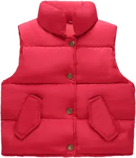 Toddler Girls Boys Puffer Vest High Neck Button Sleeveless Padded Gilet Winter Cute Sleeveless Toddler Fleece Jacket