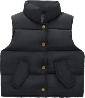 Toddler Girls Boys Puffer Vest High Neck Button Sleeveless Padded Gilet Winter Cute Sleeveless Toddler Fleece Jacket