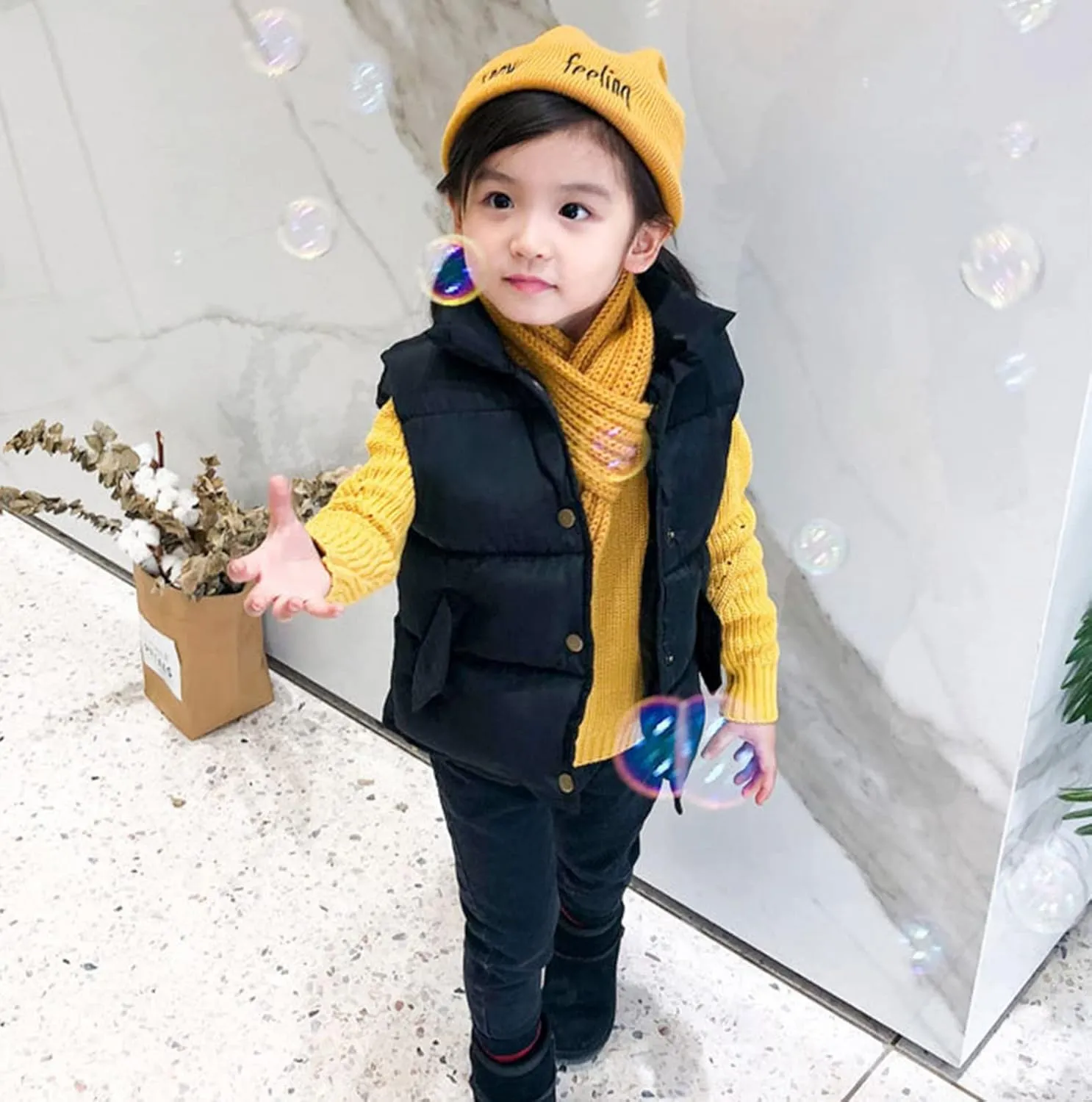 Toddler Girls Boys Puffer Vest High Neck Button Sleeveless Padded Gilet Winter Cute Sleeveless Toddler Fleece Jacket