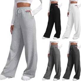 Trendy High Waist Wide Leg Trousers, 2025 New Straight Fit Elastic Waist Casual Pants