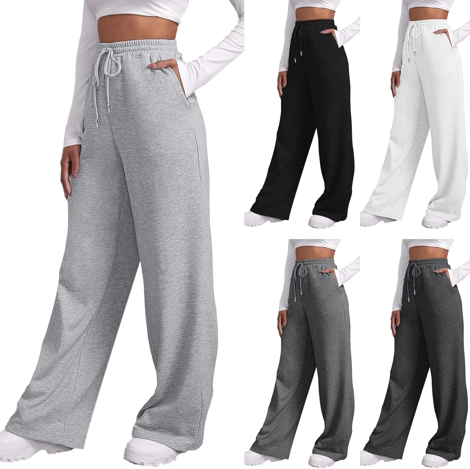 Trendy High Waist Wide Leg Trousers, 2025 New Straight Fit Elastic Waist Casual Pants
