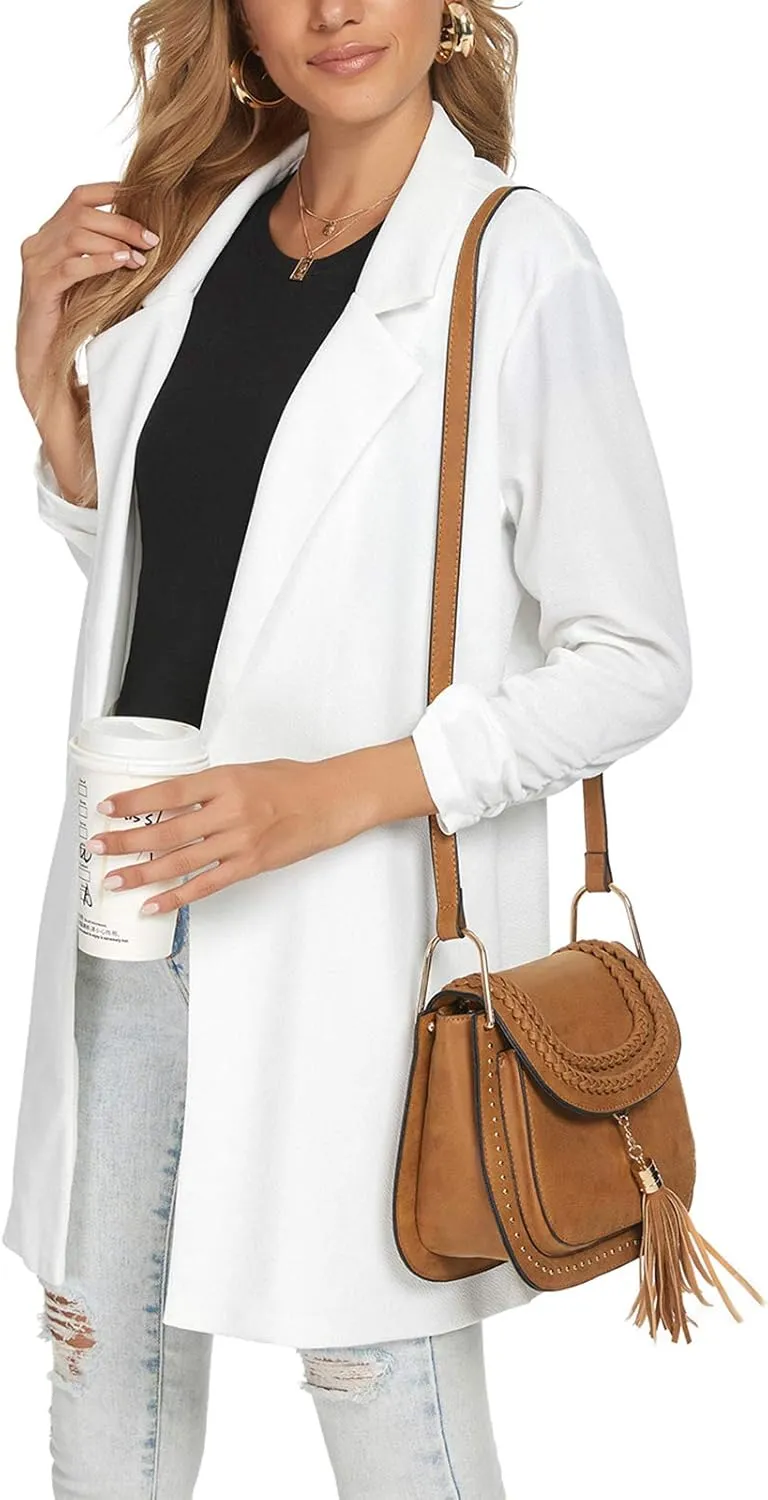 Unifizz Women Long Blazers for Business Casual 3/4 Sleeve Button Front Notch Lapel Lightweight Work Office Blazer Jackets