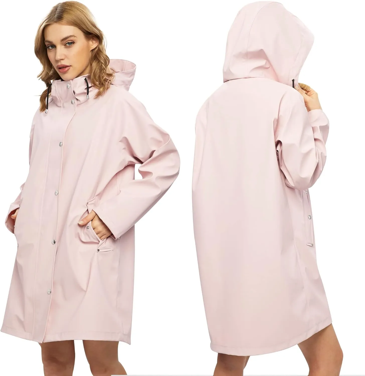 UNIQUEBELLA Rain Jackets for Women Waterproof, Raincoat Long Hooded Rain Coats Outdoor Windbreaker Trench Coat