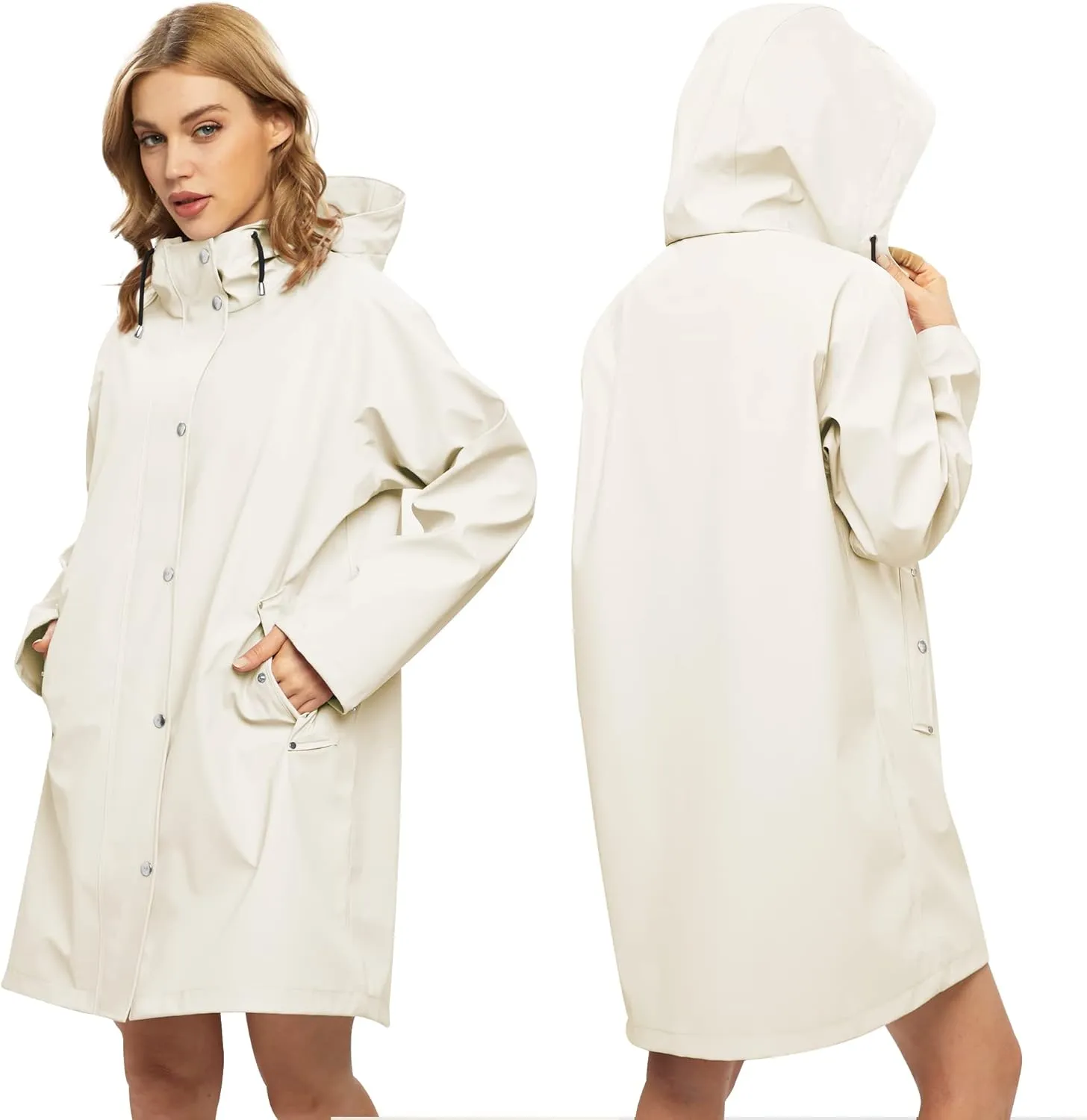 UNIQUEBELLA Rain Jackets for Women Waterproof, Raincoat Long Hooded Rain Coats Outdoor Windbreaker Trench Coat