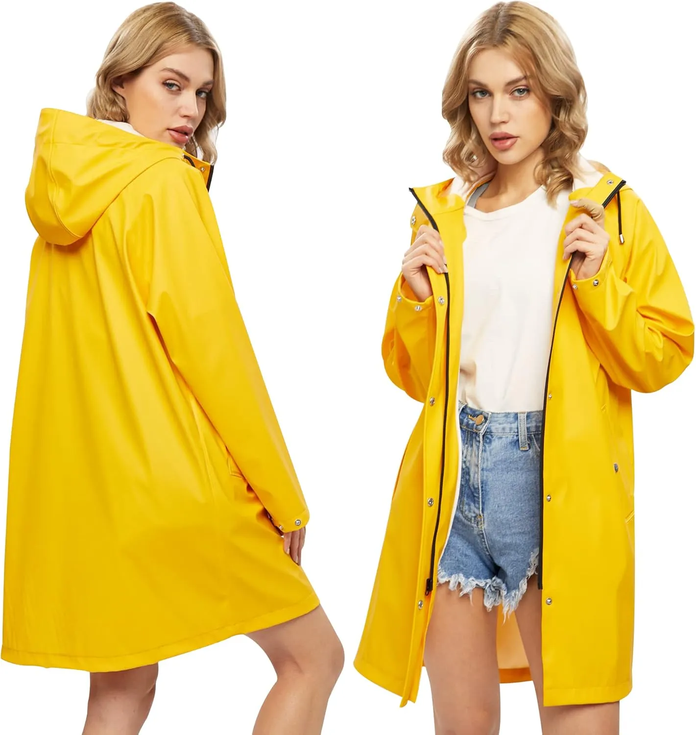UNIQUEBELLA Rain Jackets for Women Waterproof, Raincoat Long Hooded Rain Coats Outdoor Windbreaker Trench Coat