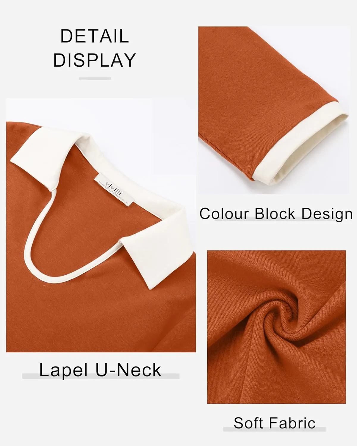 Vivilli Women's 3/4 Sleeve Polo Shirts Colour Block Blouse 2024 Fall Business Casual Tops