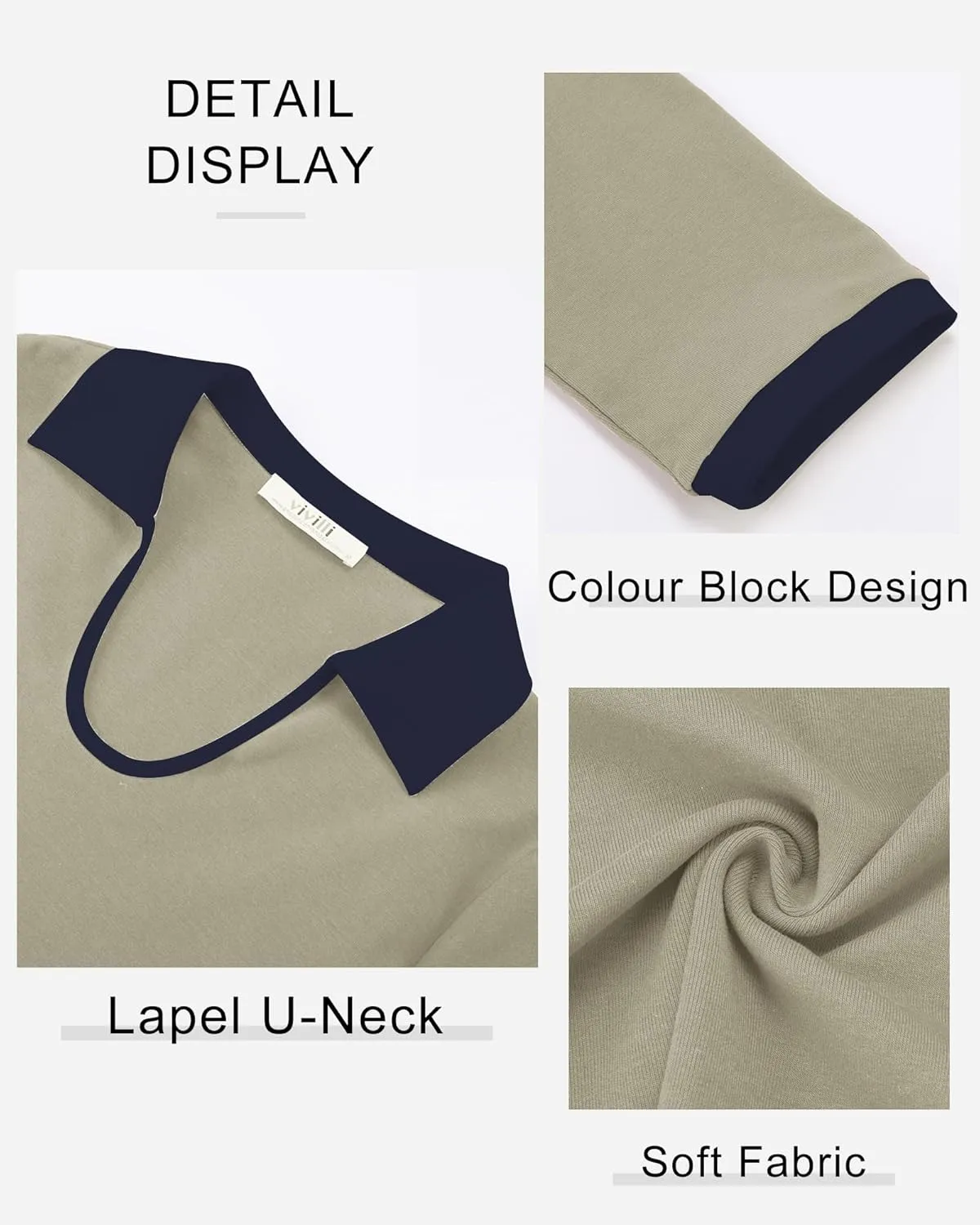 Vivilli Women's 3/4 Sleeve Polo Shirts Colour Block Blouse 2024 Fall Business Casual Tops