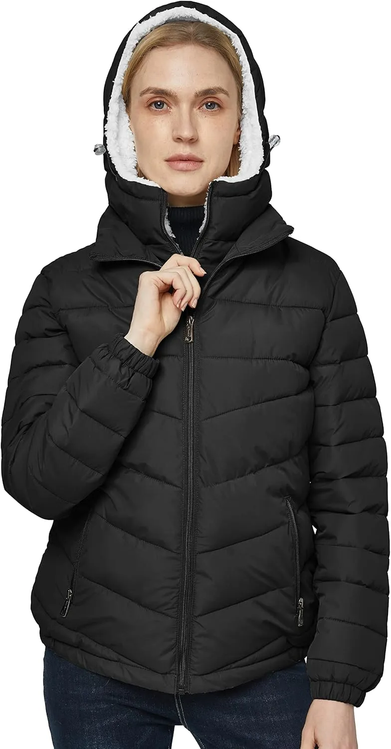 wantdo Women's Quilted Winter Coats Hooded Warm Puffer Jacket with Fleece Hood