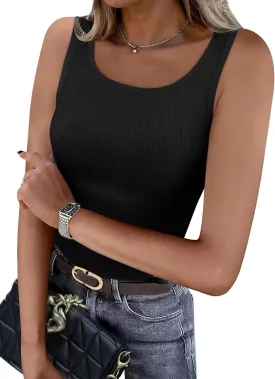 WIHOLL Womens Ribbed Tank Tops 2025 Summer Scoop Neck Slim Fitted Tops Casual Basic Knit Sleeveless Shirts