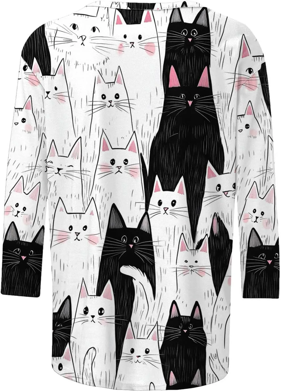 Womens 3/4 Sleeve T-Shirt Fashion Cute Cats Printed Blouses Funny Graphic Crewneck Shirts Comfy Loose T Shirts