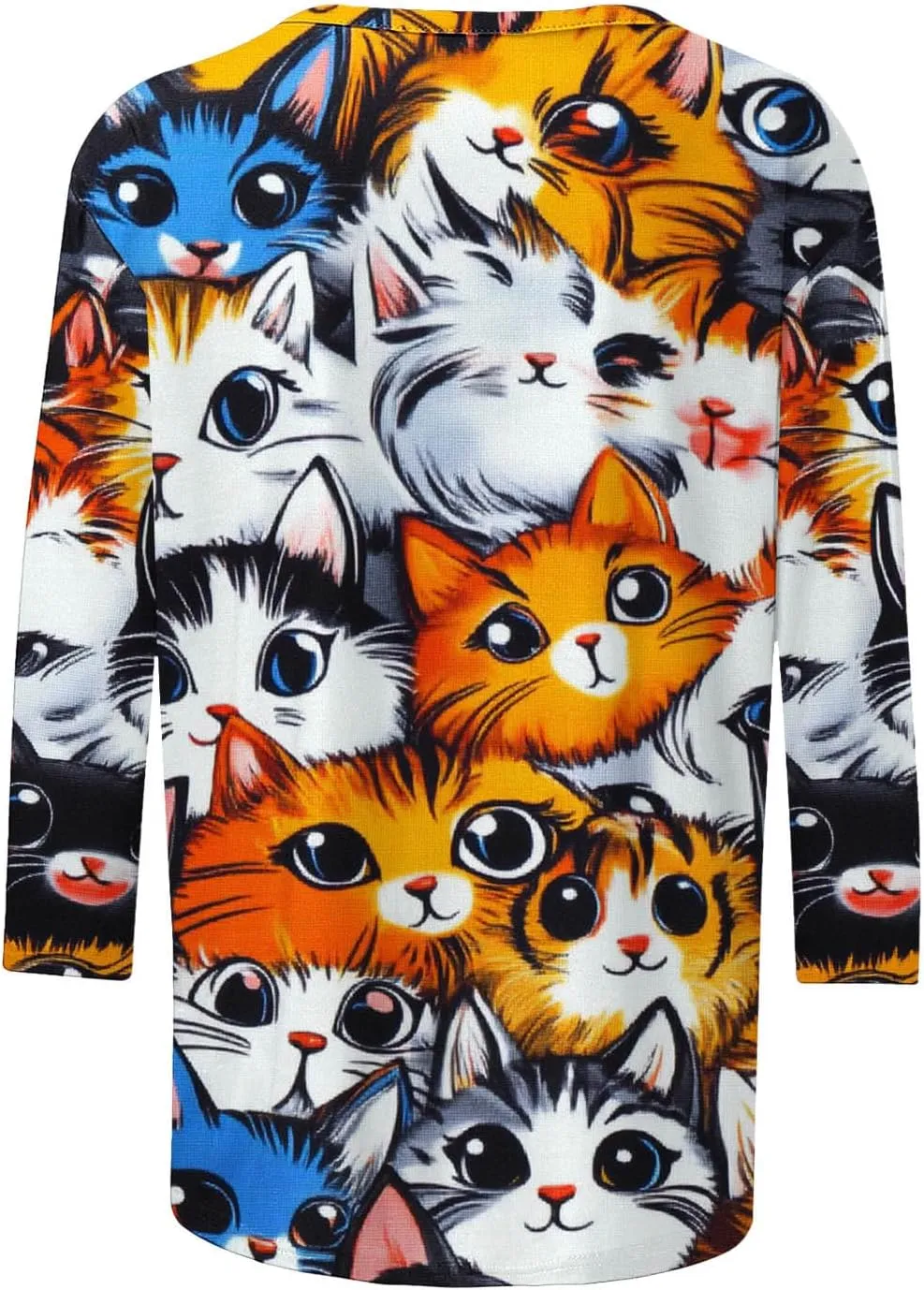 Womens 3/4 Sleeve T-Shirt Fashion Cute Cats Printed Blouses Funny Graphic Crewneck Shirts Comfy Loose T Shirts