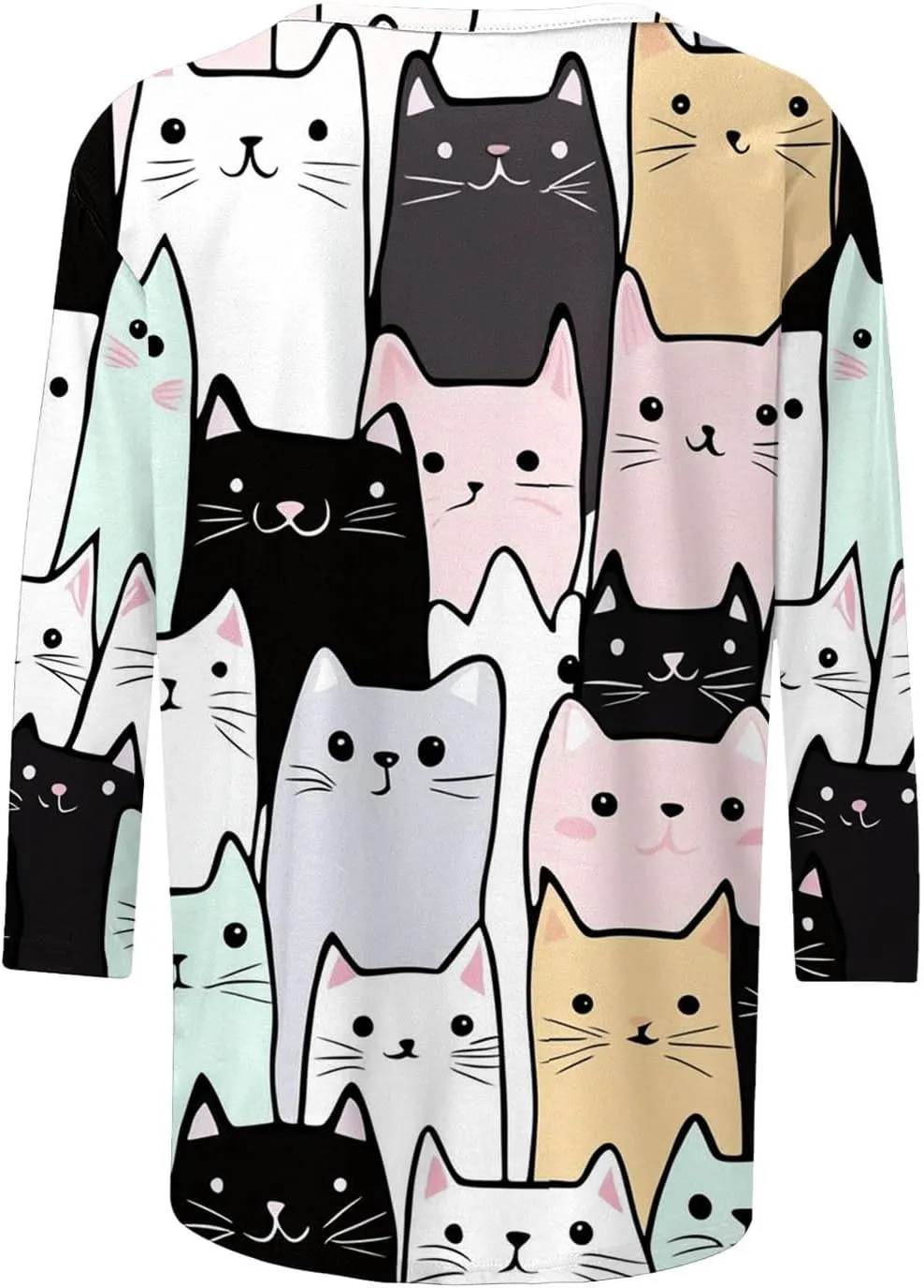 Womens 3/4 Sleeve T-Shirt Fashion Cute Cats Printed Blouses Funny Graphic Crewneck Shirts Comfy Loose T Shirts