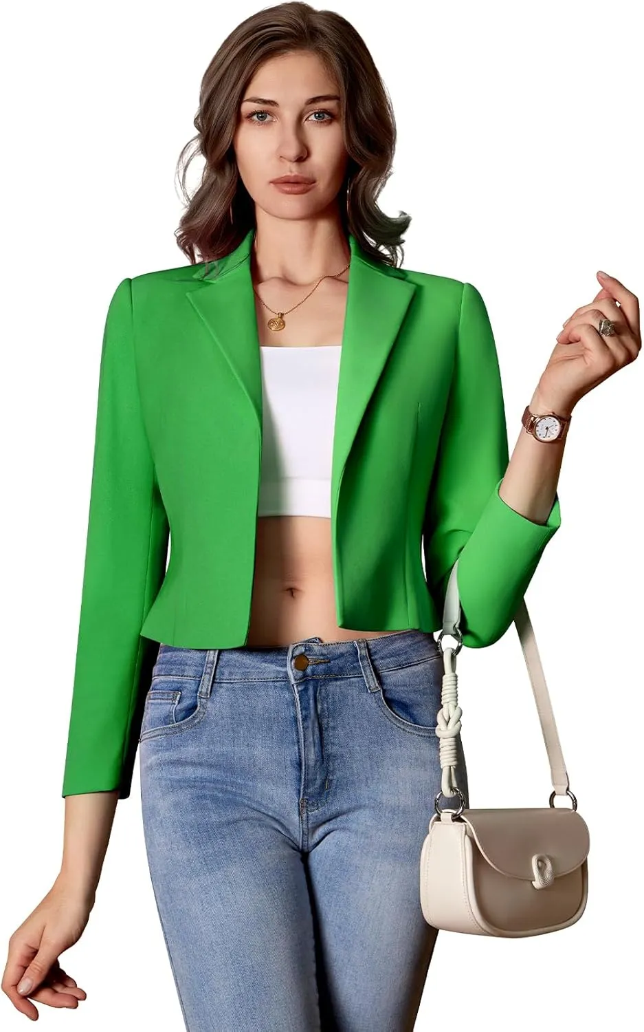 Womens Casual Long Sleeve Blazers Solid Color Notch Lapel Suit Work Office Open Front Blazer Jackets