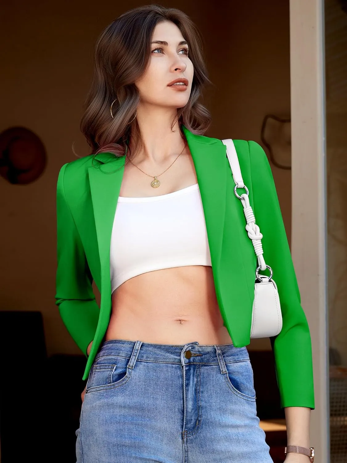 Womens Casual Long Sleeve Blazers Solid Color Notch Lapel Suit Work Office Open Front Blazer Jackets