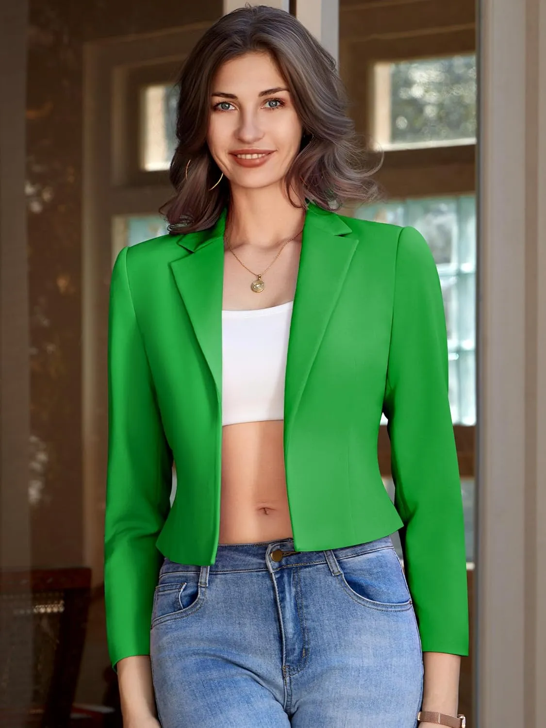 Womens Casual Long Sleeve Blazers Solid Color Notch Lapel Suit Work Office Open Front Blazer Jackets