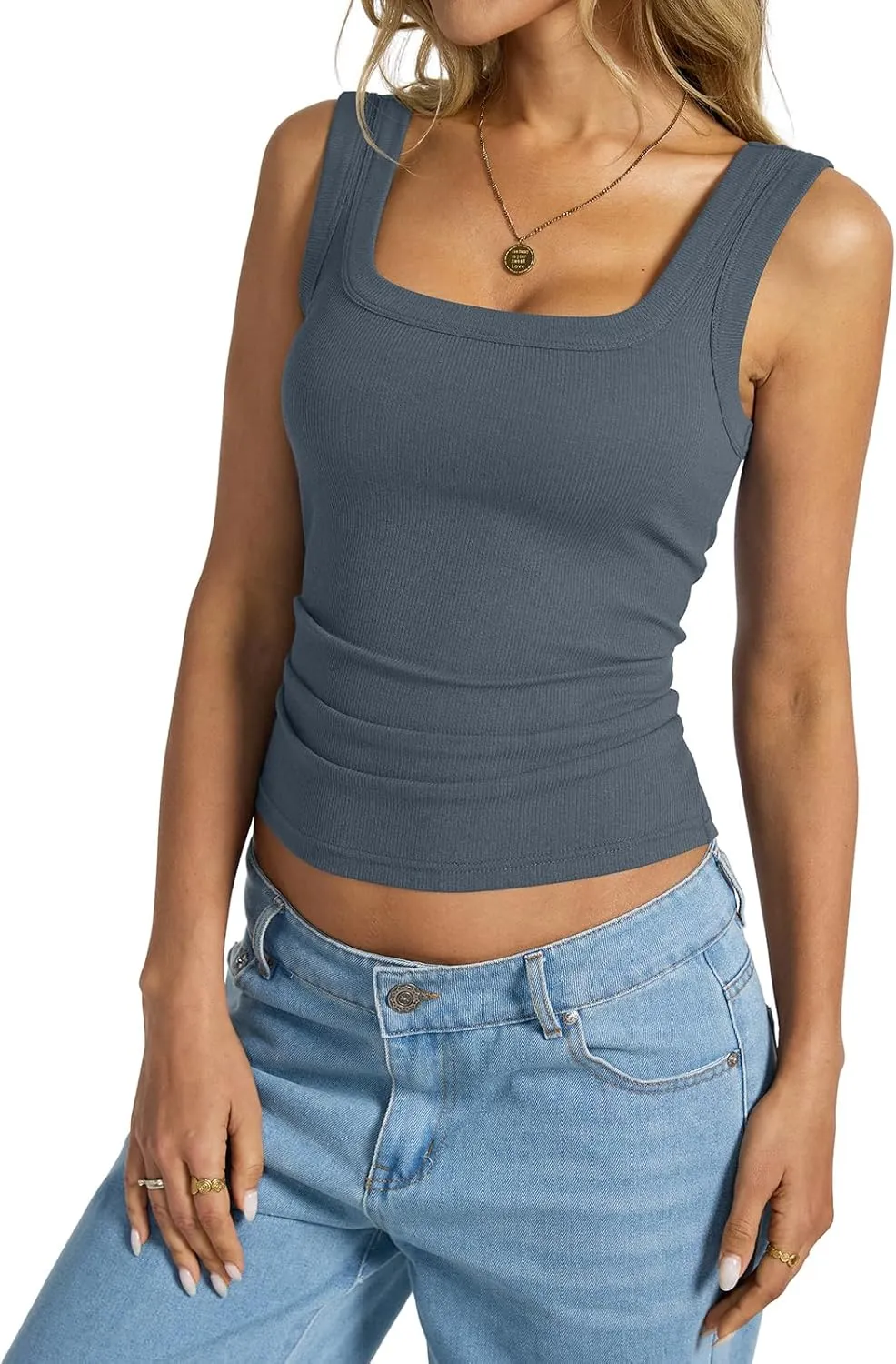 Womens Cotton Ribbed Square Neck Tank Tops Basic Backless Sleeveless Summer Cami Shirts 2025