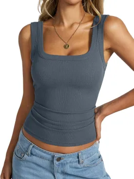 Womens Cotton Ribbed Square Neck Tank Tops Basic Backless Sleeveless Summer Cami Shirts 2025