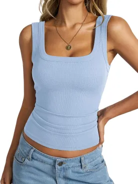 Womens Cotton Ribbed Square Neck Tank Tops Basic Backless Sleeveless Summer Cami Shirts 2025