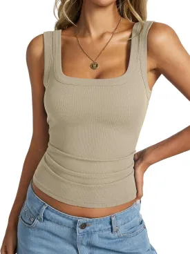 Womens Cotton Ribbed Square Neck Tank Tops Basic Backless Sleeveless Summer Cami Shirts 2025