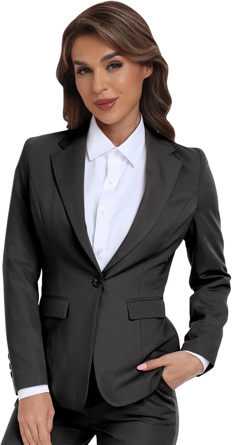 Women's Long Sleeve Blazers Open Front One Button Notch Lapel Business Office Jacket Coats Casual Outfits for Work