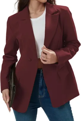 Women's Long Slleve Notch Lapel Work Suit Blazers Open Front Causal Jacket Outwear with Pockets