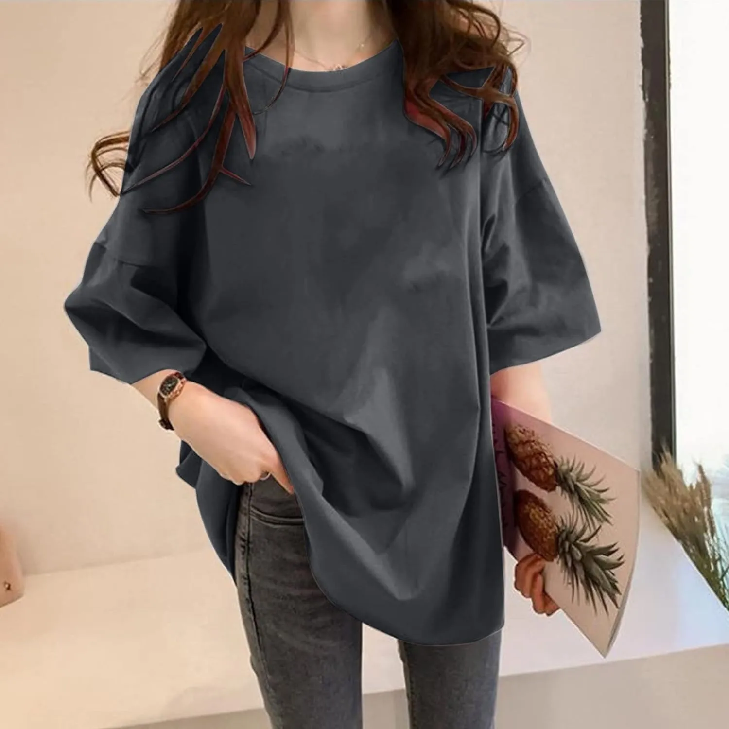 Womens Oversized T Shirts Loose Fit Crewneck Short Sleeve Tops Summer Casual Blouse Y2K Basic Tee 2025 Trendy Outfits