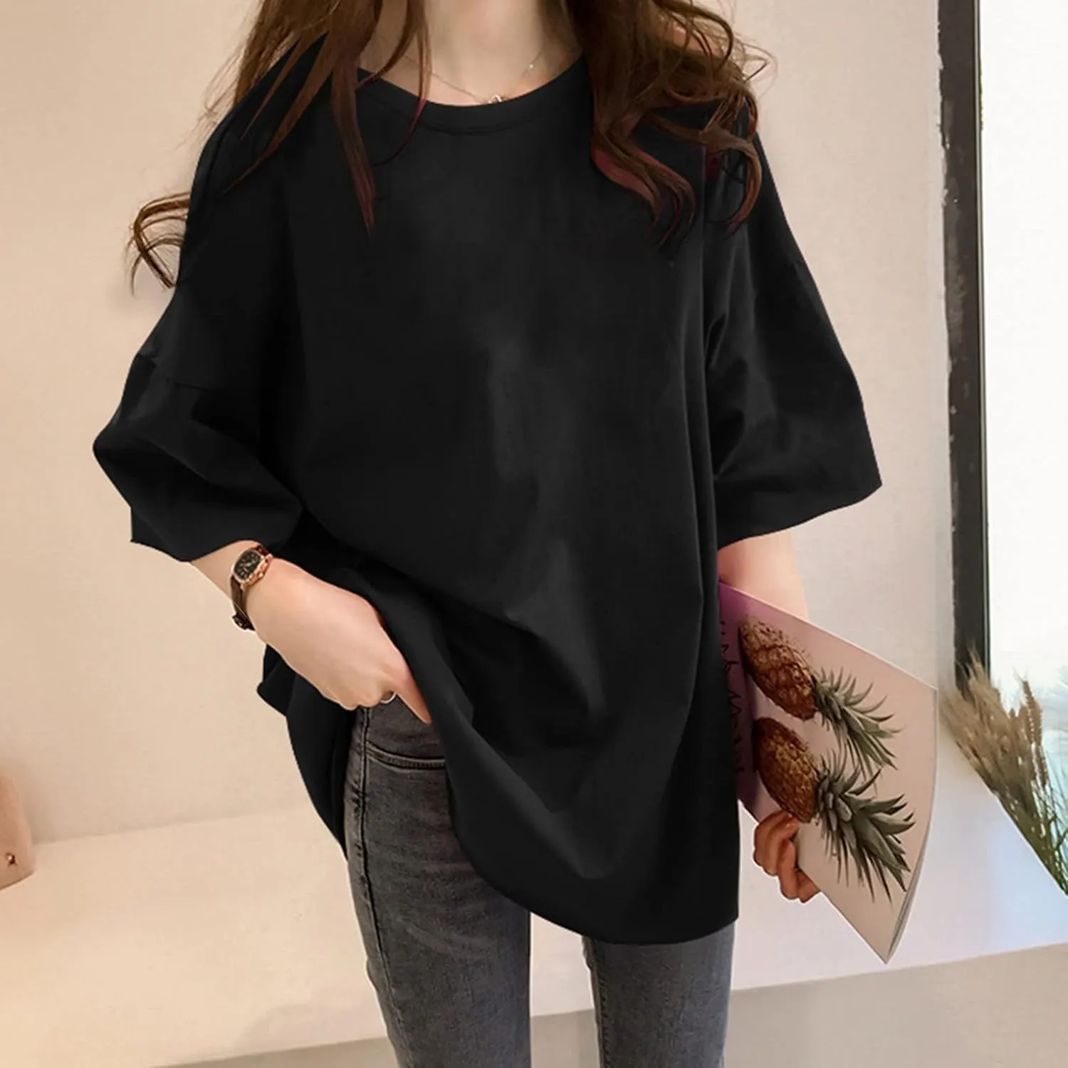 Womens Oversized T Shirts Loose Fit Crewneck Short Sleeve Tops Summer Casual Blouse Y2K Basic Tee 2025 Trendy Outfits