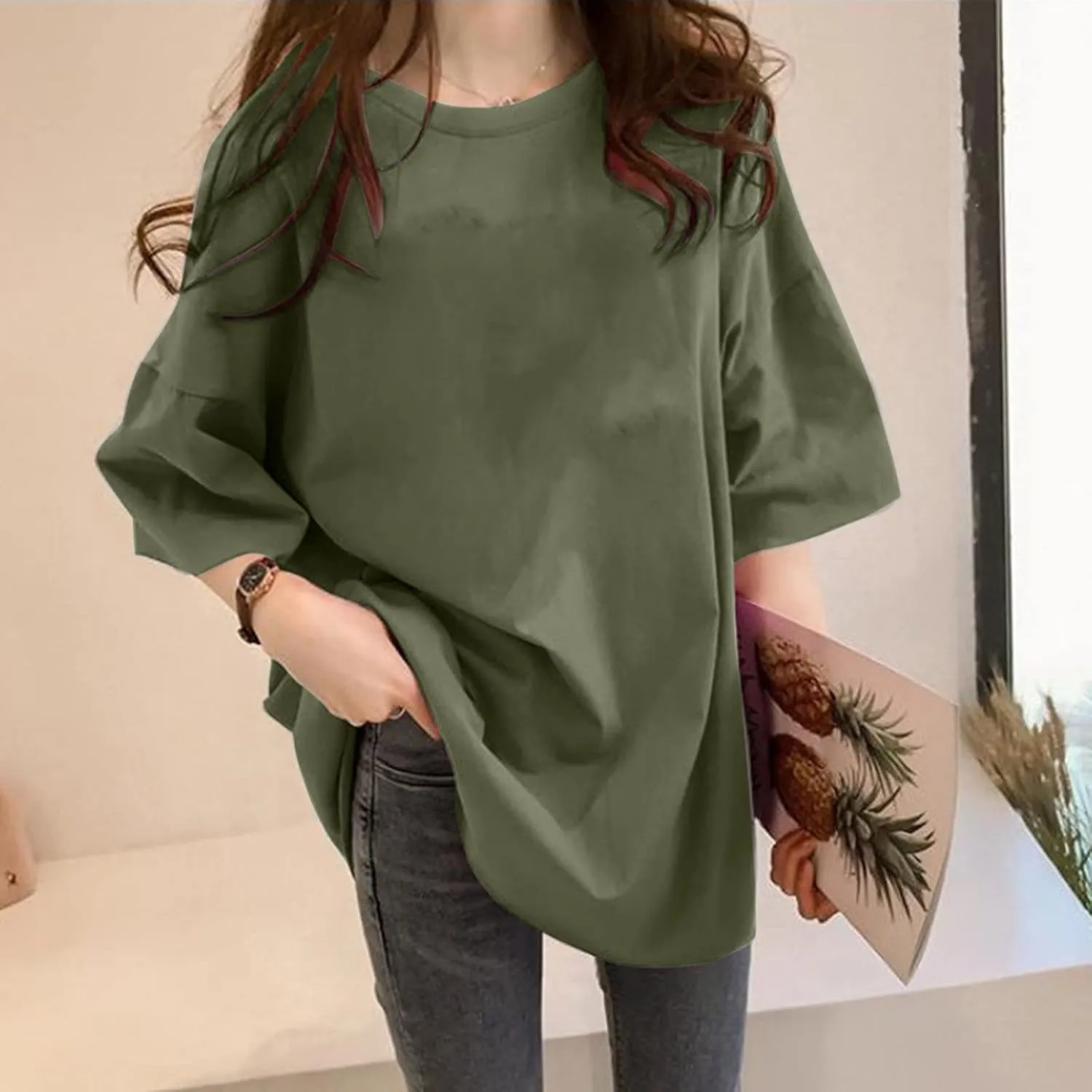 Womens Oversized T Shirts Loose Fit Crewneck Short Sleeve Tops Summer Casual Blouse Y2K Basic Tee 2025 Trendy Outfits