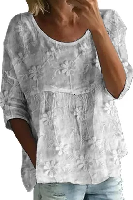 Womens Peasant Boho Tunic Tops 2025 Floral Printed 3/4 Length Sleeve Casual Loose Fit Summer Flowy Babydoll Blouses