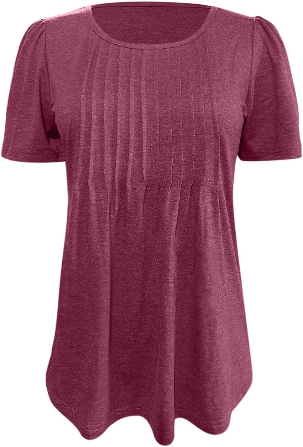 Womens Short Sleeve T Shirts Pleated Dressy Summer Tops Casual Scooped Neck Blouses Loose Fit Tunics Trendy Basic Tees