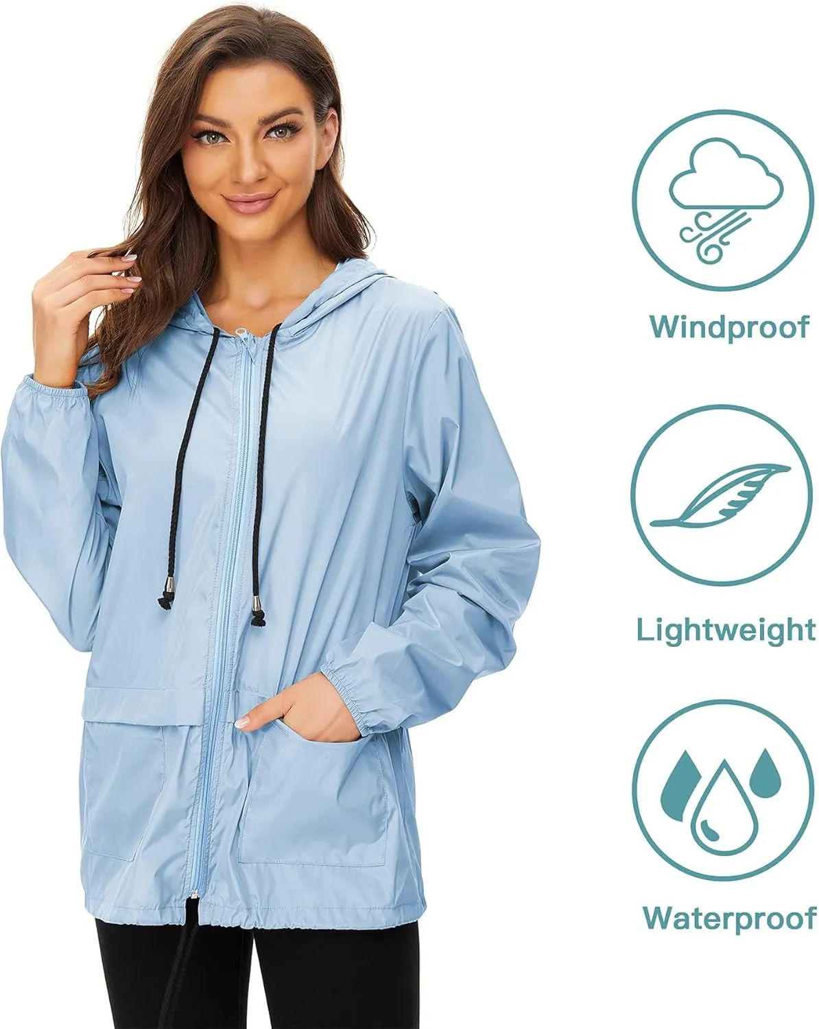 Zando Lightweight Rain Jacket Women Raincoat for Women Packable Rain Coat Windbreaker Rain Jackets Waterproof with Hood