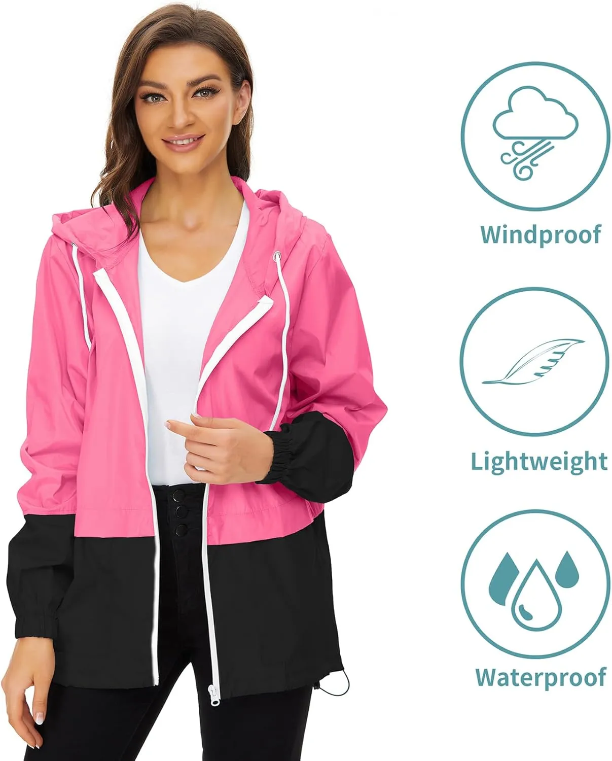 Zando Lightweight Rain Jacket Women Raincoat for Women Packable Rain Coat Windbreaker Rain Jackets Waterproof with Hood