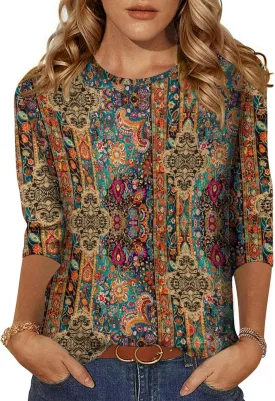 Zeagoo Women's Casual 3/4 Sleeve T-Shirts Round Neck Cute Tunic Tops Basic Tees Blouses Business Work Tee Top