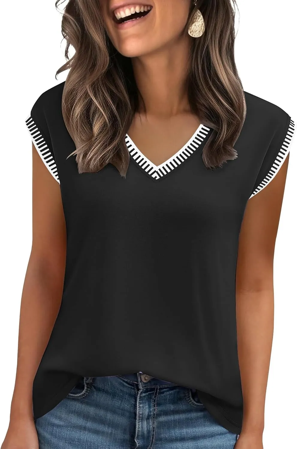 Zeagoo Women's Summer Tops Cap Sleeve Casual Shirts 2025 V Neck Basic Tshirts Loose Fit Trendy Tee