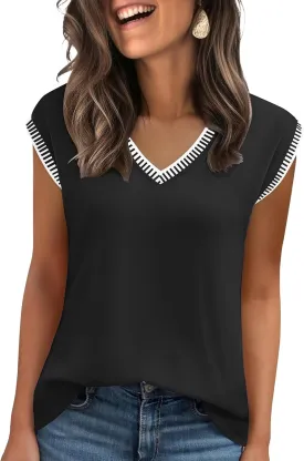 Zeagoo Women's Summer Tops Cap Sleeve Casual Shirts 2025 V Neck Basic Tshirts Loose Fit Trendy Tee