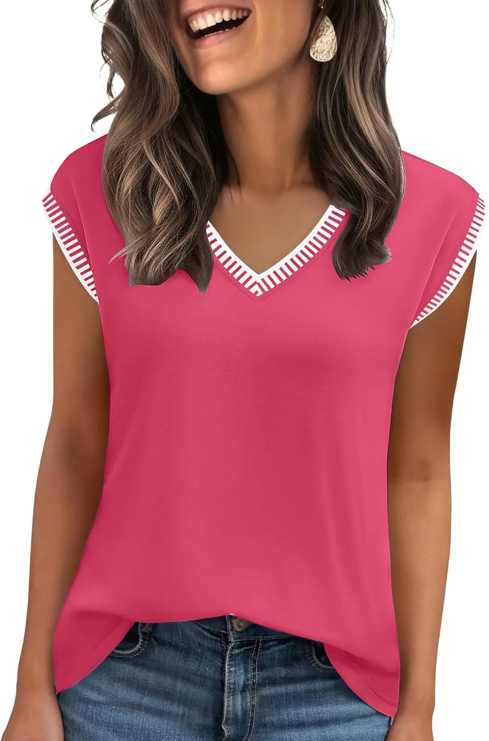 Zeagoo Women's Summer Tops Cap Sleeve Casual Shirts 2025 V Neck Basic Tshirts Loose Fit Trendy Tee
